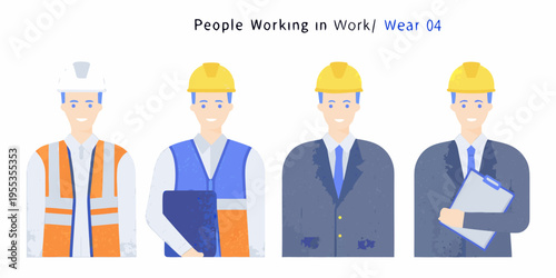 Illustration of four workers wearing different types of work attire
