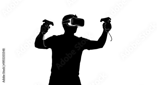 Silhouette of a Person Using Virtual Reality Headset and Controllers