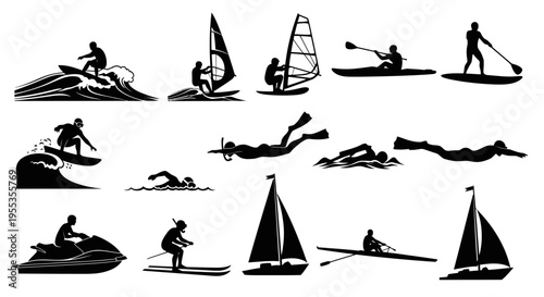 Water Sports Silhouettes Set
