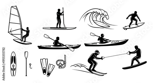 Water Sports Activity Silhouettes Set