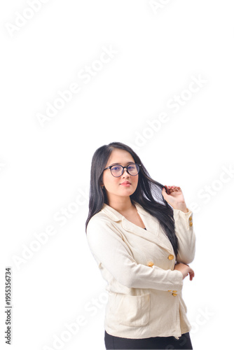 High-key portrait of woman in blazer