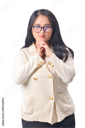 Soft high-key portrait of woman in white jacket