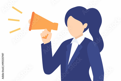 A woman announces with a megaphone radiating energy and communication