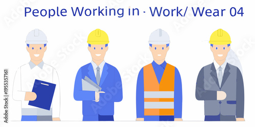 Illustration of four workers wearing different types of work safety attire
