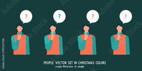 Four women with thought and exclamation bubbles in festive attire