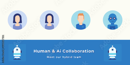 Illustrative depiction of humans and ai working collaboratively as a team