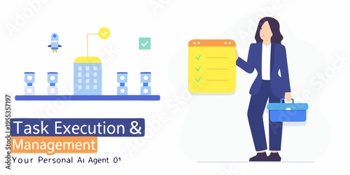 Woman reviewing a task list on her phone with ai powered building icons