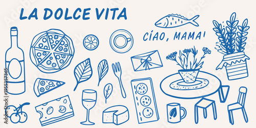 A charming illustration of italian food gifts and lifestyle elements
