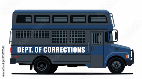 This graphic illustration portrays a stylized corrections bus, blending function with artistic design, emphasizing both public service and contemporary aesthetics.