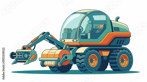A colorful illustration of a modern excavator machinery, showcasing its innovative design and advanced features used in construction and heavy-duty operations.