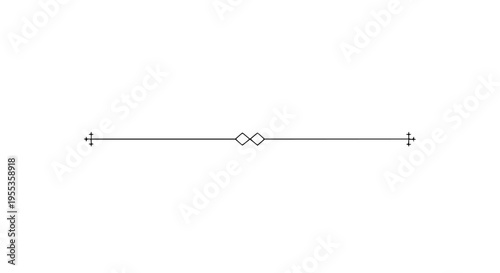 Decorative line graphic with small cross symbols at both ends and two connected diamond shapes centrally, an elegant vector flourish for design projects on transparent background. 