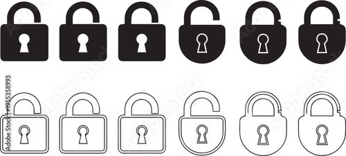 Variety of locks and padlocks in different shapes and sizes
