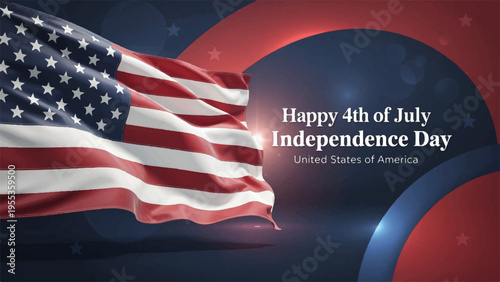 American flag waving on Independence Day, 4th of July vector illustration