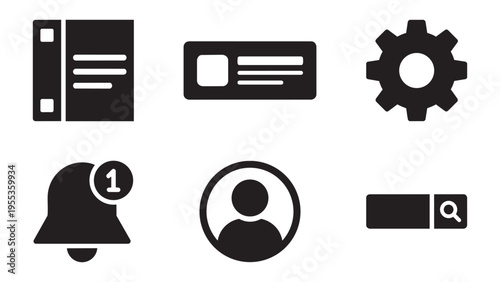Bundle of user interface settings and notification icons profile search bell