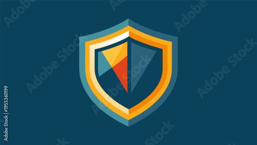 Modern flat vector shield icon for security and protection concept, stylized geometric defensive emblem on dark background, minimalist logo for insurance and cyber safety.