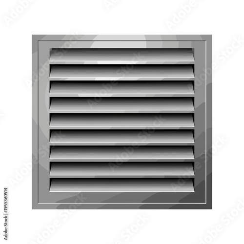 Metallic vent panel with horizontal slats isolated on a white background, showcasing industrial design and functionality