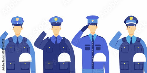 Four police officers in uniform standing in a row saluting