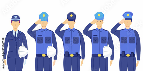 Group of police officers saluting in a coordinated respectful formation