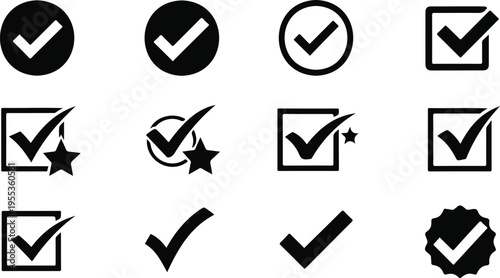 Approval check icon isolated, set quality sign, green tick,vector illustration.