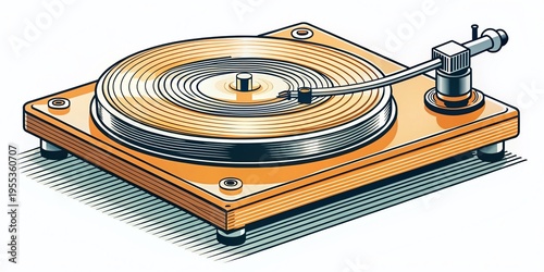 Minimalist Line Art Vintage Turntable, Retro Music Player Sketch, Simple Black and White Illustration
