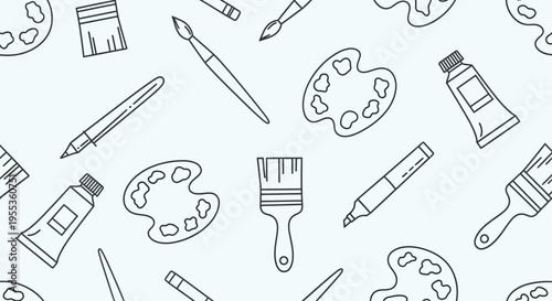 Seamless Pattern of Art Supplies and Painting Tools