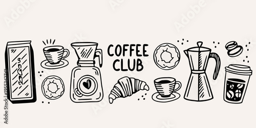 A charming collection of hand drawn coffee related items and treats
