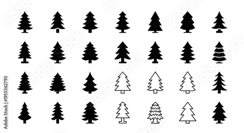 Christmas Tree Icons Set: Vector Collection of Festive Evergreen Symbols
