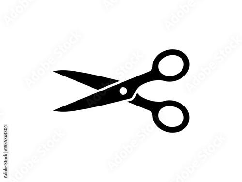 Black scissors icon for office supply stationary and hair cutting craft tool isolated on transparent background