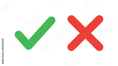 Green check and red cross symbols for validation approval and error rejection graphic design vector illustration isolated on transparent background