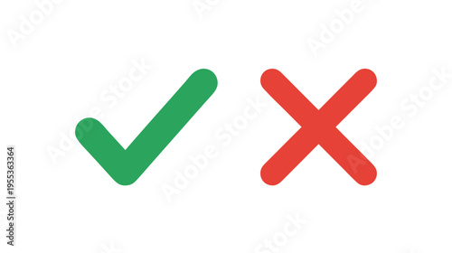 Green check mark and red cross symbols representing yes or no, true or false, and right or wrong, featuring a clean graphic design with rounded edges, isolated on transparent background.