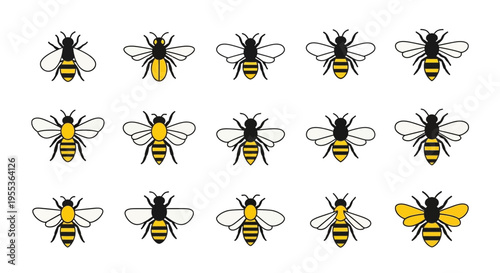 Set of Flat Vector Honey Bee Icons