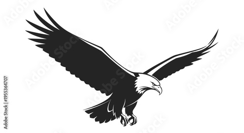 Majestic bald eagle in flight with spread wings on white background symbolizing freedom and power