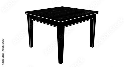 Black wooden square table with four legs on white background simple furniture design