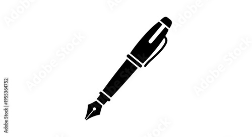 Black fountain pen icon on white background writing instrument symbol