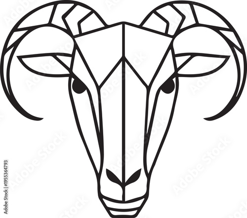 Geometric ram head vector outline illustration. aries zodiac sign. abstract animal logo design