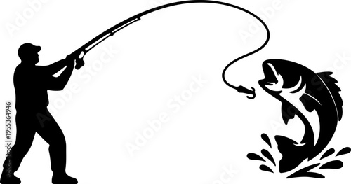 Man fishing with a large fish jumping out of water excitedly