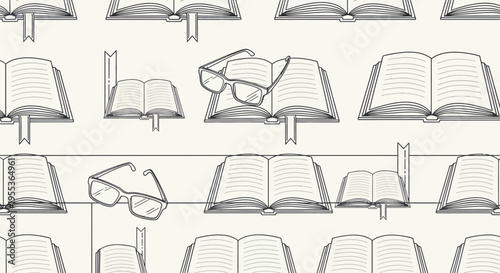 Seamless Pattern of Open Books and Reading Glasses