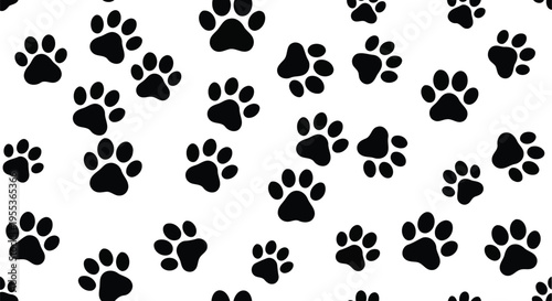 Black and white seamless animal paw print vector pattern