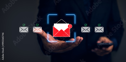 Konstfotografi Hand holding smartphone with glowing email security interface showing phishing a