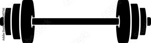 A graphic illustration of a dumbbell with weights on a bar