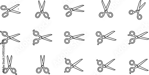 Scissors cutting icons collection with simple barber tools line art vector illustration