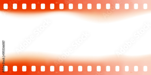 Concept of light leak effect of film frames. Film strip border with sprocket holes. 35 mm film frame video tape border with burn gradients. Vector analog film frame with transparent overlay effect.