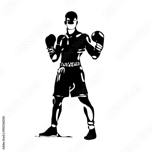 Minimal black silhouette of Muay Thai fighter performing a high kick. Dynamic vector design representing strength and motion, ideal for prints, textiles, posters, and sports backgrounds.
