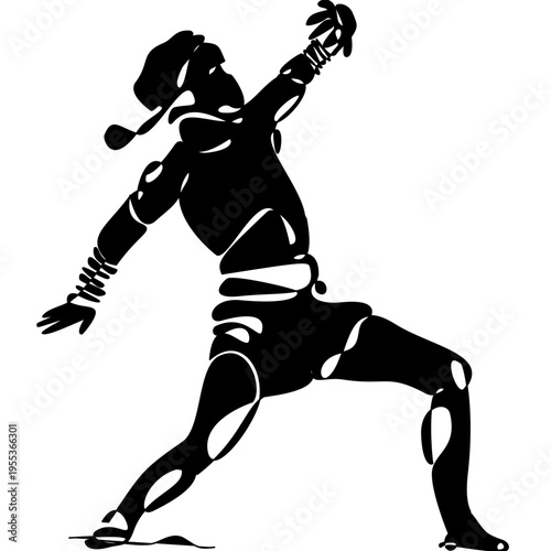 Minimal black silhouette of Muay Thai fighter performing a high kick. Dynamic vector design representing strength and motion, ideal for prints, textiles, posters, and sports backgrounds.