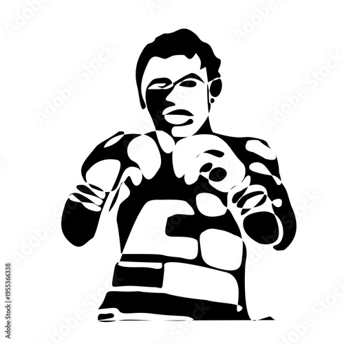 Minimal black silhouette of Muay Thai fighter performing a high kick. Dynamic vector design representing strength and motion, ideal for prints, textiles, posters, and sports backgrounds.