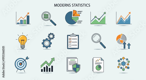 Modern Statistics and Business Analytics Icon Set