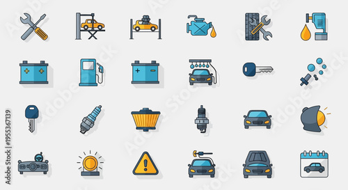 Set of Automotive Repair and Car Maintenance Icons