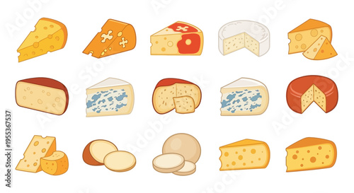 Set of Various Cheese Types Illustration
