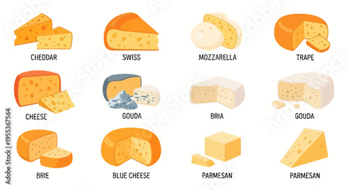 Set of Various Types of Cheese Illustrations