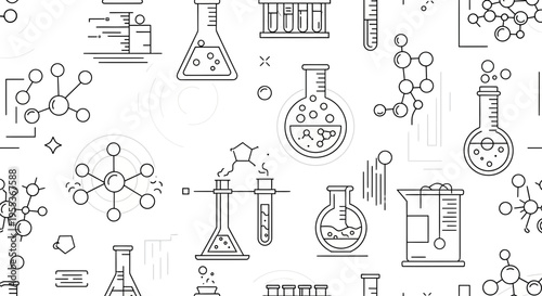 Seamless Pattern of Scientific Laboratory Equipment and Chemical Molecular Structures